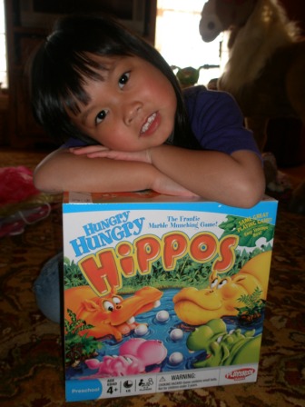 Kasen with Hungry Hungry Hippos game